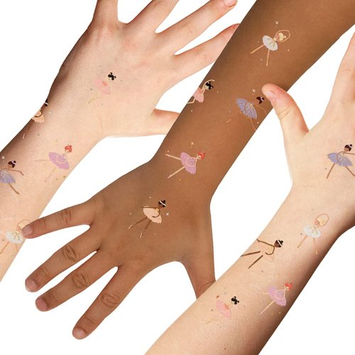 Flash Tattoos BALLERINA kids tattoo variety set | 25 metallic tattoos | Ballerina party supplies, birthday party favor | Glitter tattoo
