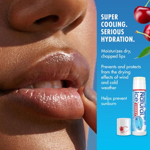 Mentholatum Natural Ice Cherry Flavor Medicated Lip Balm, Hydrating Lip Care for Dry, Chapped Lips, Moisturizing Formula with SPF 15 Helps Prevent Sunburn, Protection for Smooth, Soft Lips (12 pack)