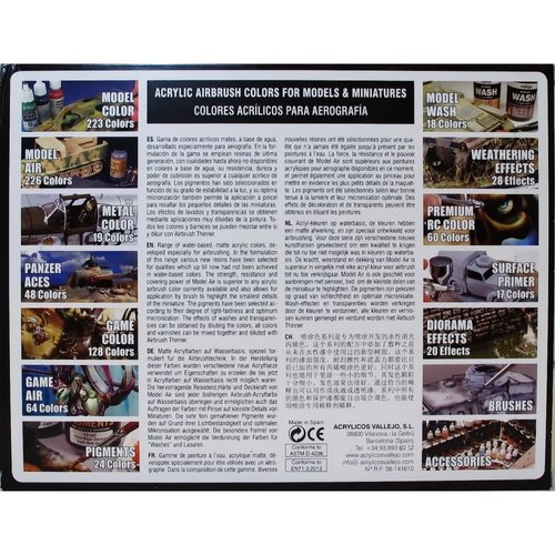 Vallejo Basic Colors: Acrylic 16 Airbrush Paint Set for Model & Hobby 71178, Black, 0.57 Fl Oz (Pack of 16)