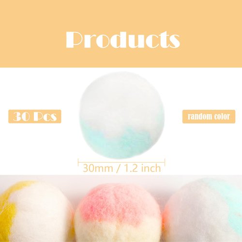 HaiPal Cat Toy Balls, 30Pcs Premium Soft Pom Pom Balls for Kittens, 1,2'' Funny Interactive Cat Pompom Toys for Bored Indoor Cats Playing Plush Balls for Craft DIY Decorations,Cute Kitten Kitty Toys.