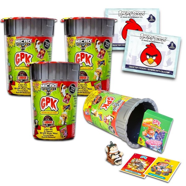 GPK Garbage Pail Kids Blind Box Set - Bundle with 3 Mystery Mini Figurines and Accessory Plus Stickers | Garbage Pail Kids Micro Figures in Garbage Can