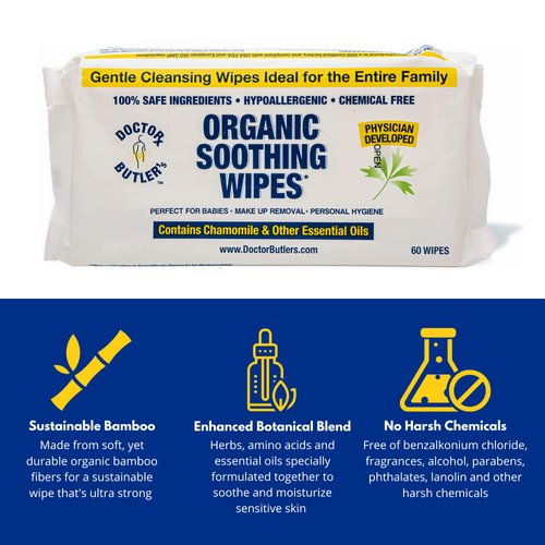 Doctor Butler's Soothing Wipes – All-Purpose Wet Wipes for Sensitive Skin, Face Wipes, and Baby Wipes with Chamomile and Essential Oils* (1 Pack – 60 Count)