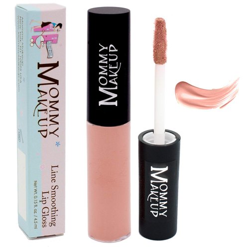 Mommy Makeup Line Smoothing Lip Gloss with Brown Algae & Golden Seaweed - Glossy, Moisturizing, High Shine, Paraben Free Lipgloss in Pinkly Nude (A Nude Pink Beige)