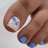 Vezocim Press on Toenails with Orchid Flower Designs, 24Pcs Blue Artificial Short Fake Toenails, Matte Full Cover Acrylic False Nails for Toe, Glue Toenails with Charm for Women Girls