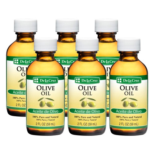 De La Cruz Pure Olive Oil - Natural Expeller Pressed Olive Oil for Hair and Skin - Lightweight Body Oil for Dry Skin 2 Fl Oz (6 Bottles)