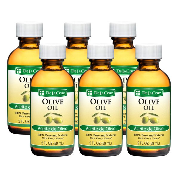 De La Cruz Pure Olive Oil - Natural Expeller Pressed Olive Oil for Hair and Skin - Lightweight Body Oil for Dry Skin 2 Fl Oz (6 Bottles)