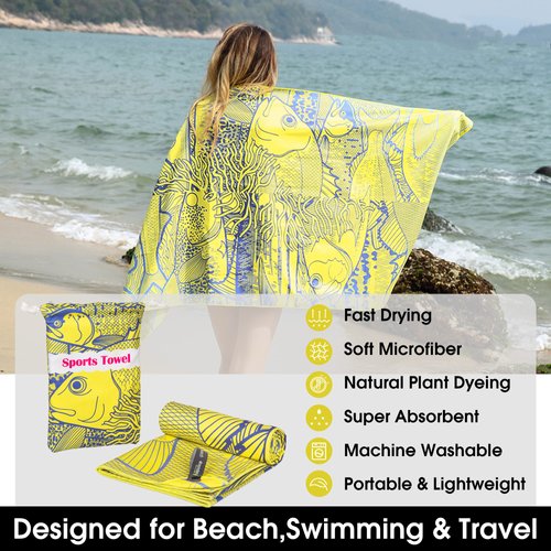 4Monster Microfiber Beach Towel Quick Dry,Super Absorbent Lightweight Travel Towel for Swimmers, Sand Free Camping Towel, Beach Towels for Pool, Swim, Water Sports,Yoga,Gym,Backpacking