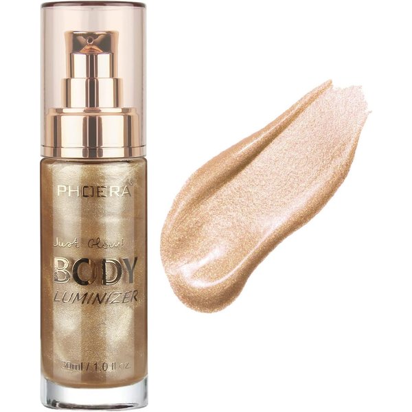 PHOERA High Gloss Waterproof Body Luminizer Glitter Face Shimmer Moisturizer Lotion Tan Cream Foundation Makeup Bronzer AQUAPURITY (101 Rose Gold)