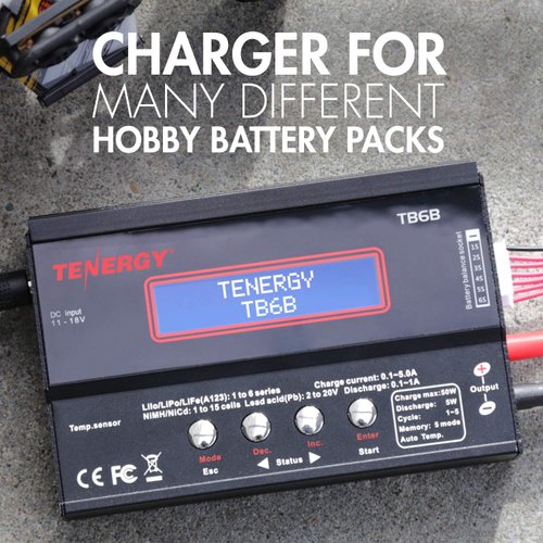 Tenergy TB-6AB Balance Charger Discharger 1S-6S Digital Battery Pack Charger for NiMH/NiCD/Li-PO/Li-Fe Packs w/ LCD Display Hobby Battery Charger w/ Tamiya/JST/EC3/HiTec/Deans Connectors + Power Supply