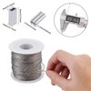 AHANDMAKER 304 Stainless Steel Wire Cable, 393 Ft Length 1/32 Wire Rope with 50 Pcs Rectangle Aluminum Crimping Sleeves for Party Decro String, Clothesline, Easy to Hang