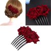 Uonlytech Black Hair Clips Bride Wedding Hair Comb, Rose Flower Hair Comb Floral Hair Clip Bridal Headpiece Floral Hair Accessories for Women Girls Bride, Wine Red Womens Hair Clips