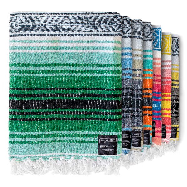 Benevolence LA Authentic Handwoven Mexican Blanket, Yoga Blanket - Perfect Outdoor Picnic Blanket, Camping Blanket, Equestrian Saddle Blanket, Serape Blanket 50x70 inches - Forest, Pack of 1