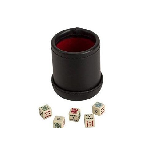 CHH SS-CQG-7815 Black/Cream Color Deluxe Leather Like Dice Cup with 5 Poker Dice