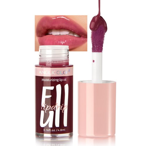 Anglicolor Lip Glow Oil Hydrating 6 Colors, Moisturizing & Nourishing Plumping Tinted for Dry Lips, Vegan, Lip Plumper Gloss Make Lips Fuller (#04, 4.8ml)