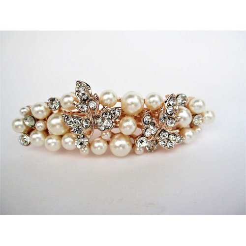 Generic Pearl and crystal gold hair barrette clip bridal clip bridal barrette