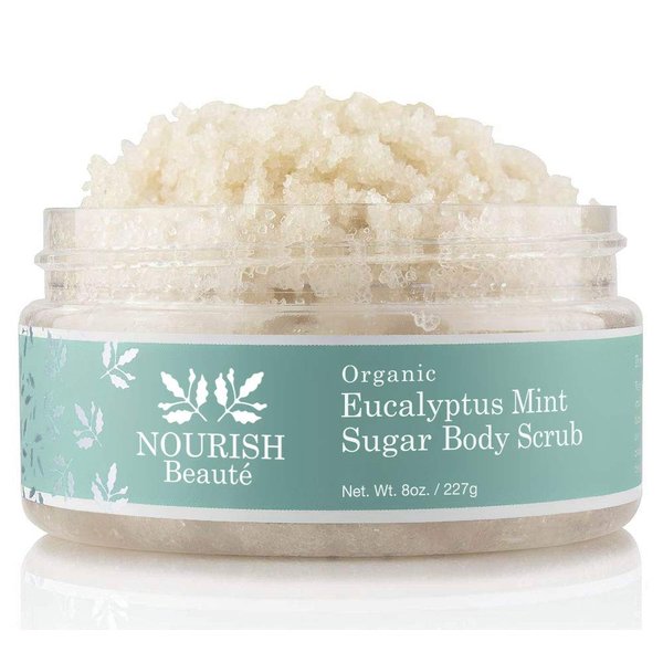 Nourish Beaute Organic Sugar Body Scrub for Exfoliation and Cellulite, Hydrates and Moisturizes Skin while Improving Skin Tone and Texture, 8 oz Eucalyptus Mint