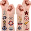 8 Sheets (96PCS) Nautical Anchor Temporary Tattoos Theme Birthday Party Decorations Supplies Favors Stickers for Kids Adults Boys Girls Gifts Classroom School Prizes Rewards