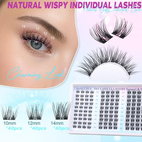 Lash Clusters Natural Eyelash Clusters D Curl Cluster Lashes zanlufly Wispy Individual Lashes Cluster Eyelash Extension 10 12 14MM DIY Lash Extension