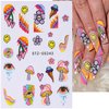 8 Sheets Mushroom Rainbow Nail Art Stickers Colorful Flower Eye Nail Stickers 3D Embossed Engraved Nail Decals Cute Smiling Face Stickers for Nails Art Design Self-Adhesive Nail Art Supplies for Women