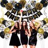 Gold Black Birthday Balloons Decorations Women Men Birthday Party Supplies Including Pom Poms Flowers Happy Birthday Banner Dots Garland Hanging Swirls and Balloons Confetti