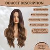 Haoland Long Ombre Brown Wavy Wig for Women 26 Inch Middle Part Curly Women's Charming Synthetic Wig with Natural Wavy Brown Heat Resistant Hair for Wedding Daily Party Use