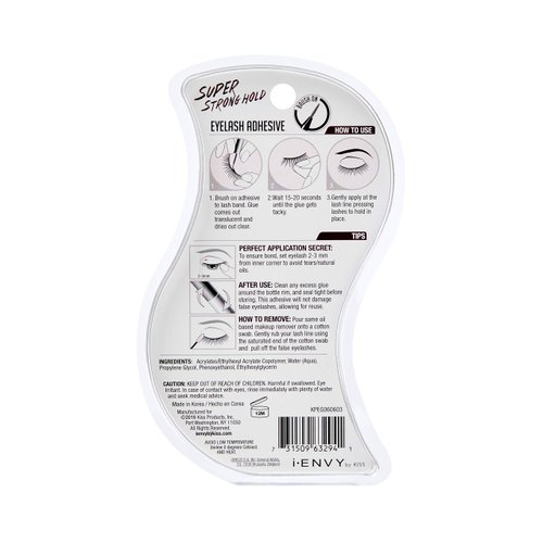 i-Envy by KISS Super Strong Hold Eyelash Adhesive, Brush on, Waterproof Long-Lasting Strip Lash Glue, Natural-Looking Allergy & Latex Free with Brush Applicator (Clear)