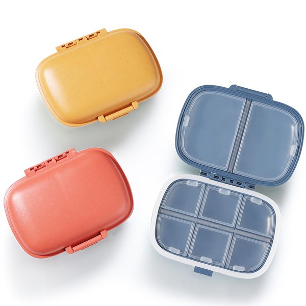 MEACOLIA 3 Pack 8 Compartments Travel Pill Organizer, Daily Pill Case Small Pill Box for Pocket Purse, Portable Pill Container Medicine Vitamin Organizer (Red, Yellow, Dark Blue)