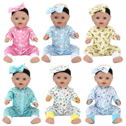 SOTOGO 6 Sets Baby Doll Clothes Outfits Jumpsuits for 14-16 Inch Baby Doll, 43cm New Born Baby Doll, 15 Inch Bitty Baby Doll and American 18 Inch Doll Clothes Accessories