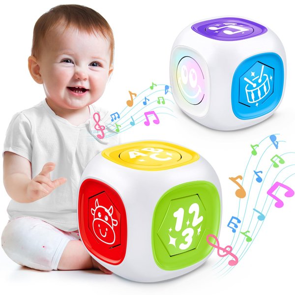 Bilingual Learning Activity Cube Toys for 1 Year Old Boy Girl, 12-18 Month Early Developmental Baby Musical Toys with Music & Light, Toddler Toys Age 1-2, Christmas Birthday Gifts for 1+ Year Old