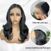 LOLYDEER 13X6 Body Wave Lace Front Wigs Black Wavy Synthetic Lace Front Wig HD Glueless Lace Wigs Pre Plucked Natural Hairline With Baby Hair 18 Inch Wear And Go Wigs For Black Women