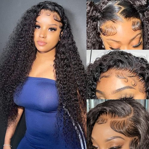 CYNOSURE HD Transparent Lace Front Wigs Human Hair Pre Plucked 180% Density Brazilian Kinky Curly Lace Frontal Wig with Baby Hair 9A Natural Hair Wigs for Black Women Natural Black Hair Color 22inch