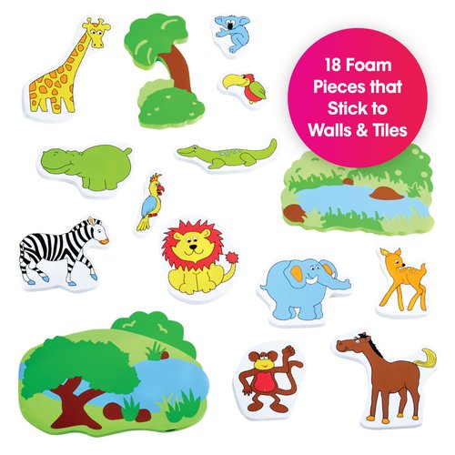 Edushape Magic Creations, Jungle Fun - Baby Bath Foam Toys Foam Stickers - Stick-On Removable Baby Foam Bath Toys for Toddlers 1-3 - Imaginative Learning Bath Toys Foam Activity Play Set