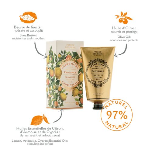 Panier des Sens - Hand Cream for Dry Cracked Hands - Provence Hand Lotion with Shea Butter & Olive Oil - Vitamin E Skin Moisturizer with 97% Natural Ingredients - Made in France, 2.5 fl oz