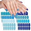 SILPECWEE 8 Sheets Blue Nail Wraps for Women Glitter Solid Color Nail Polish Stickers Stick on Nail Polish Strips Gel Nail Strips Self Adhesive Fingernail Manicure Design with Nail File