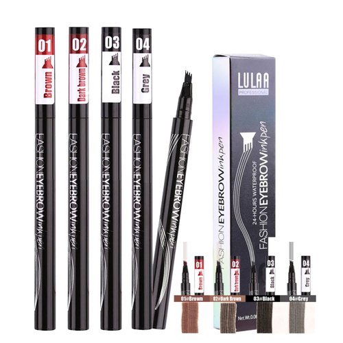 4 Tips Liquid Eyebrow Pencil 4 Pack Extremely Fine Carved Grain Eyebrows Pen 3D Waterproof Durable Brow Pencil Easy To Color Waterproof Not Discoloration