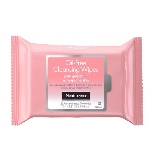 Neutrogena Oil-Free Cleansing Wipes for Acne Prone Skin, Pink Grapefruit, 25 ea - 2pc