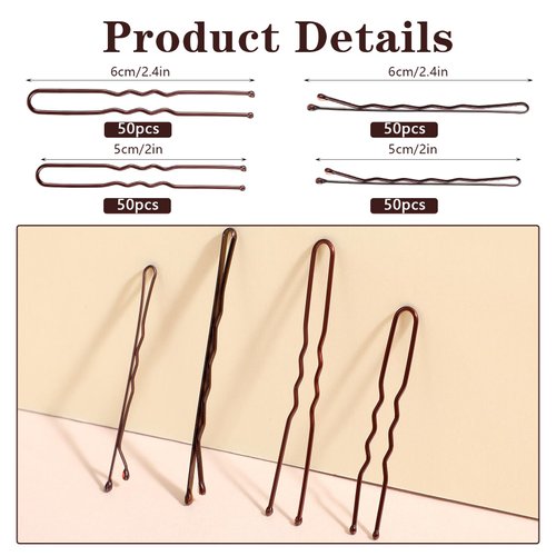 Oruola 200pcs Small Bobby Pins,2In & 2.4In Bobby Pins Brown Hair,Mini Bobby Pins Brown for Slideproof & Lock In Place,U Shaped Hair Pin for Buns Women Girls with Box,2 Different Shapes of Bobby Clips