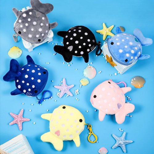 Niceup 12PCS Cute Whale Shark Goodie Bag Favors Small Stuffed Animal Coin Purse Keychain Plush Kids Pouch Bag with Zippe for Summer Ocean Under the Sea Party Favors Toddler Classroom Gifts