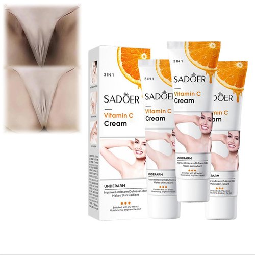 Sadoer Vitamin C Cream 3 in 1, Moisturizing Skincare Underarm Cream, Hyaluronic Acid Body Corrector Cream, Skin Tone Even Cream for Armpit, Neck, Knees, Elbows, Inner Thigh, Private Parts (3Pcs)