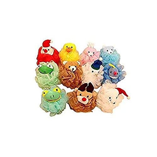 Cartoon Bath Pouf Puff Mesh Bath Sponges with Stuffed Animal Loofah (4 Pack) Rabbit,Bear,Duck,Frog Design