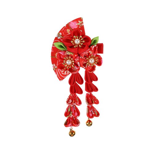 FRCOLOR Japanese Hair Clips Kimono Flower Hair Pins with Tassel Kimono Hair Accessories Kanzashi Hair Ornament for Women (Red)
