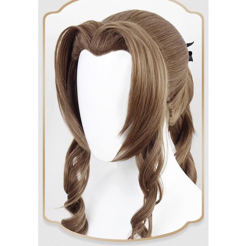 osseoca Aerith Gainsborough Long Braids Synthetic Hair Brown Anime Halloween Carnival Comic Exhibition Cosplay Hair Natural COS Ombre Wigs with Bangs