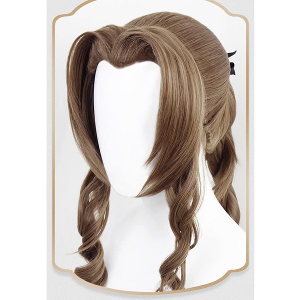 osseoca Aerith Gainsborough Long Braids Synthetic Hair Brown Anime Halloween Carnival Comic Exhibition Cosplay Hair Natural COS Ombre Wigs with Bangs