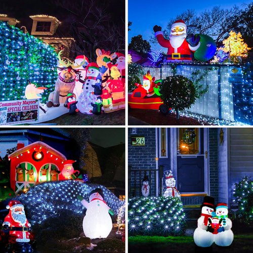 JMEXSUSS 200 LED Net Lights Outdoor Mesh Lights, 8 Modes 9.8ft x 6.6ft Net Lights for Bushes Plug in, Waterproof Christmas Net String Lights for Bushes Ceiling Wedding(White