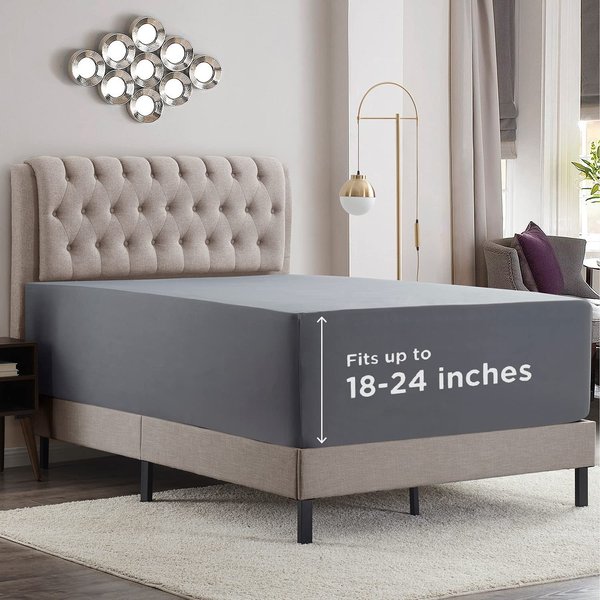Empyrean Extra Deep Pocket - Grey, Soft King Size Fitted Sheet for 18 to 24 Inch Mattresses, Luxury, with Corner Straps