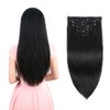 Real Clip in Hair Extensions Natural Black 8 Pieces - Premium Womens Straight Double Weft Thick Remy Hair Extensions Clip in on Human Hair for Long Hair (16" / 16 inch, #1B, 102 grams/3.6 Oz)