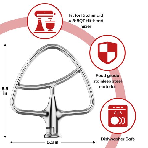 Stainless Steel Flex Edge Beater for KitchenAid Mixer, Fits Tilt-Head Stand Mixer Bowls For 4.5-5 Quart Bowls, Kitchenaid Paddle Attachment by Gvode