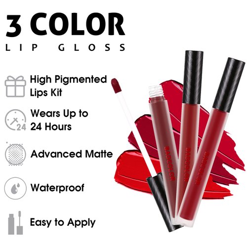 3 Colors Red Matte Liquid Lipstick Set, Burgundy Ruby Red Lip Gloss for Women, Vampy Halloween Makeup, High Impact Long Lasting Lip Stain Velvet Nonstick Cup Smudge Proof & Waterproof Lip Tint