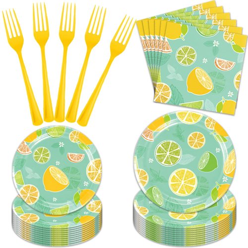 96Pack Fruit Lemon Paper Plates and Napkins Sets, Party Decorations Plates Lemon Supplies Tableware for Kids (Fruit Lemon)