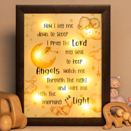 Baptism Gifts for Boys Girls - Night Light Nursery Decor Frame For Bedtime Prayer, Best Christening Dedication Catholic Gifts for Kids, Baby Shower Baptismal Gift, Personalized Godparents Gifts(Brown)